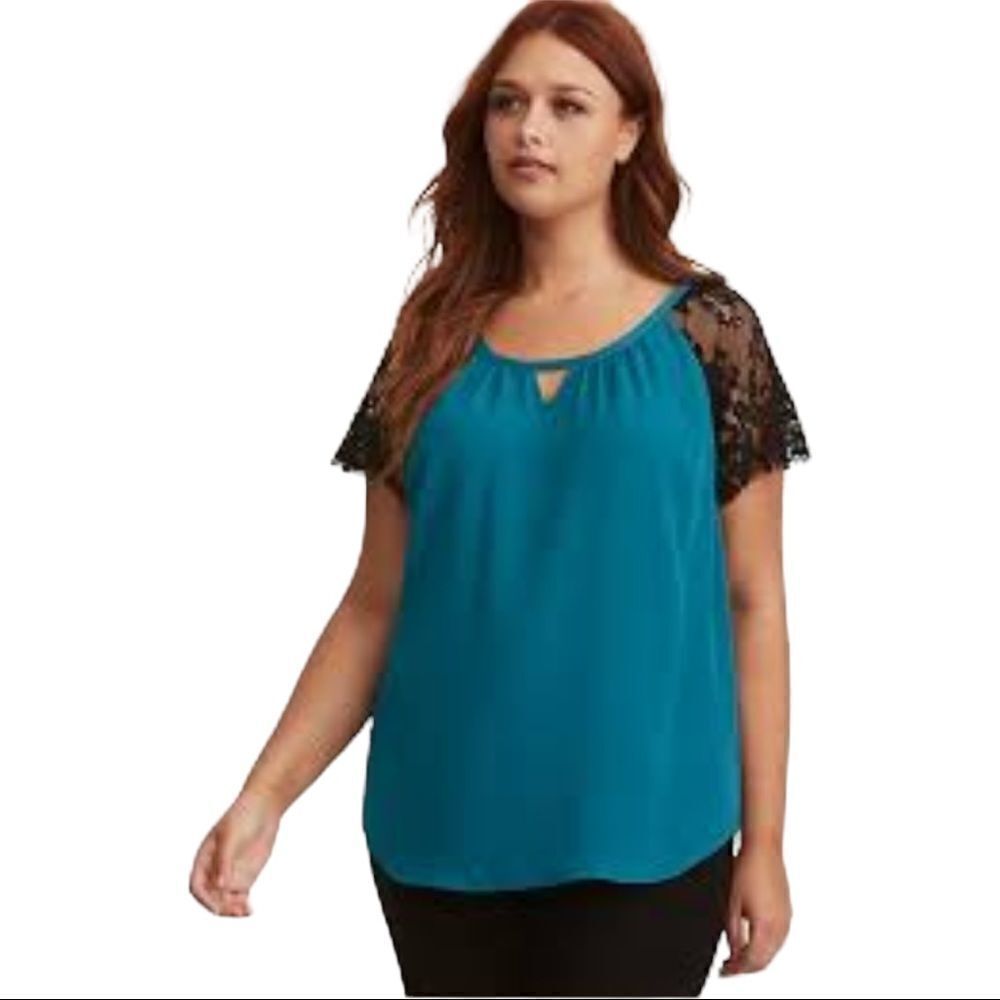 Torrid Blue and Black Lace Sleeves Size 1